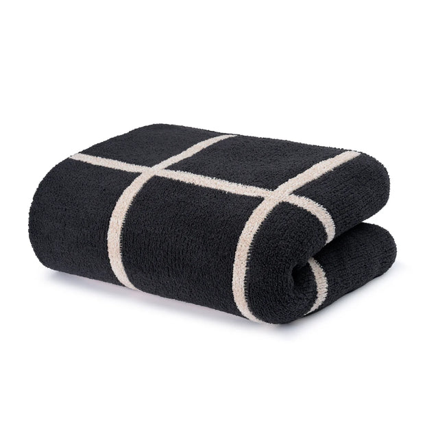 Kashwere Ultra Plush Window Pane Heathered Cloud Throw Blanket ~Midnight Grey, Linen & Wheat