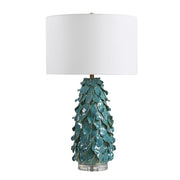 Uttermost Mina Aged Teal Blue Table Lamp With Crisp White Linen Shade