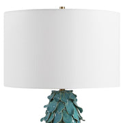 Uttermost Mina Aged Teal Blue Table Lamp With Crisp White Linen Shade