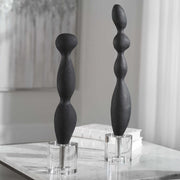 Uttermost Koa Black Marble and Crystal Abstract Set of 2 Sculptures