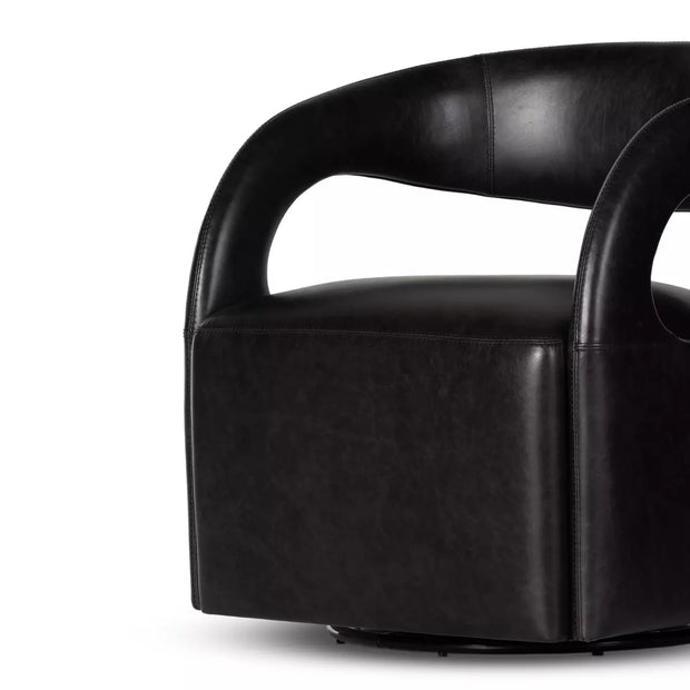 Four Hands Hawkins Swivel Chair ~ Sonoma Black Top Grain Leather