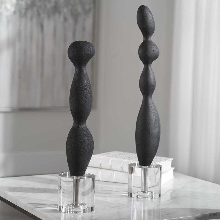 Uttermost Koa Black Marble and Crystal Abstract Set of 2 Sculptures
