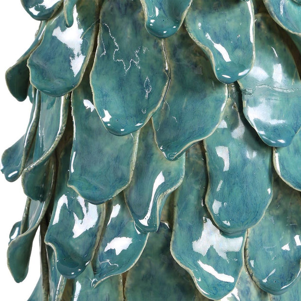 Uttermost Mina Aged Teal Blue Table Lamp With Crisp White Linen Shade