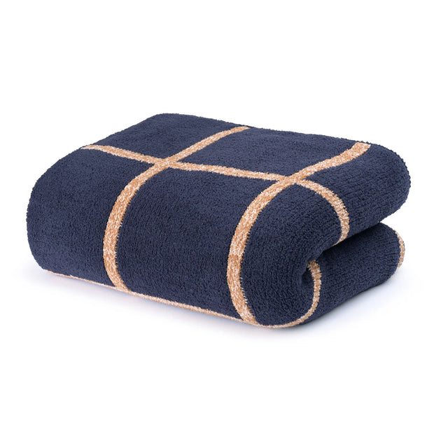Kashwere Ultra Plush Window Pane Heathered Cloud Throw Blanket ~ Dark Navy, Haystack & Wheat