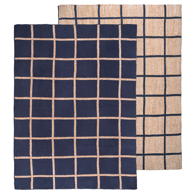 Kashwere Ultra Plush Window Pane Heathered Cloud Throw Blanket ~ Dark Navy, Haystack & Wheat