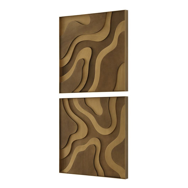 Uttermost Golden And Bronze Terrain Wood Wall Decor ~ Set Of 2