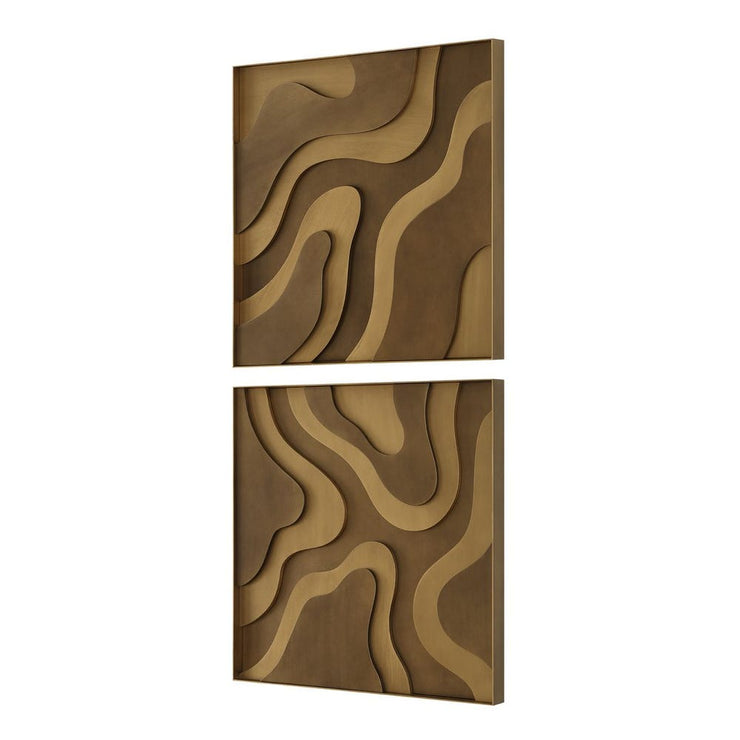 Uttermost Golden And Bronze Terrain Wood Wall Decor ~ Set Of 2