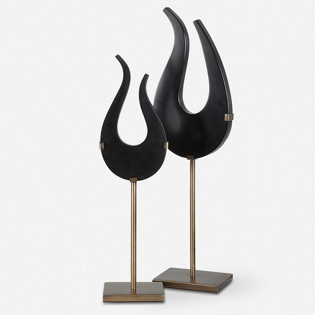 Uttermost Black Flame Stone and Brushed Brass Sculpture