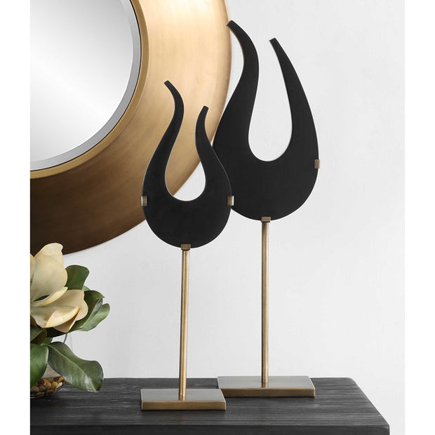 Uttermost Black Flame Stone and Brushed Brass Sculpture