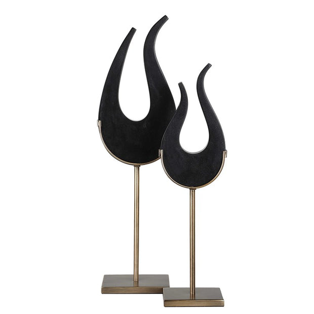 Uttermost Black Flame Stone and Brushed Brass Sculpture