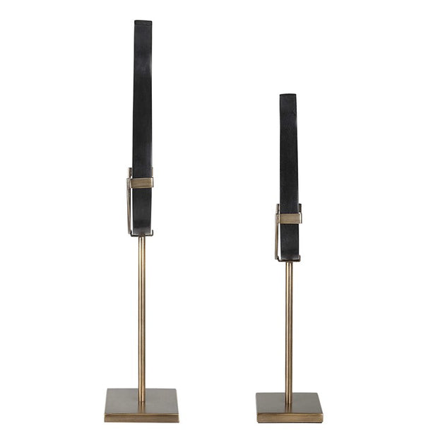 Uttermost Black Flame Stone and Brushed Brass Sculpture