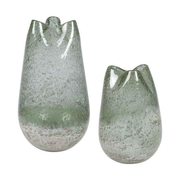 Uttermost Chianti Blueish Green Glass Vases ~ Set Of 2