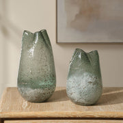 Uttermost Chianti Blueish Green Glass Vases ~ Set Of 2