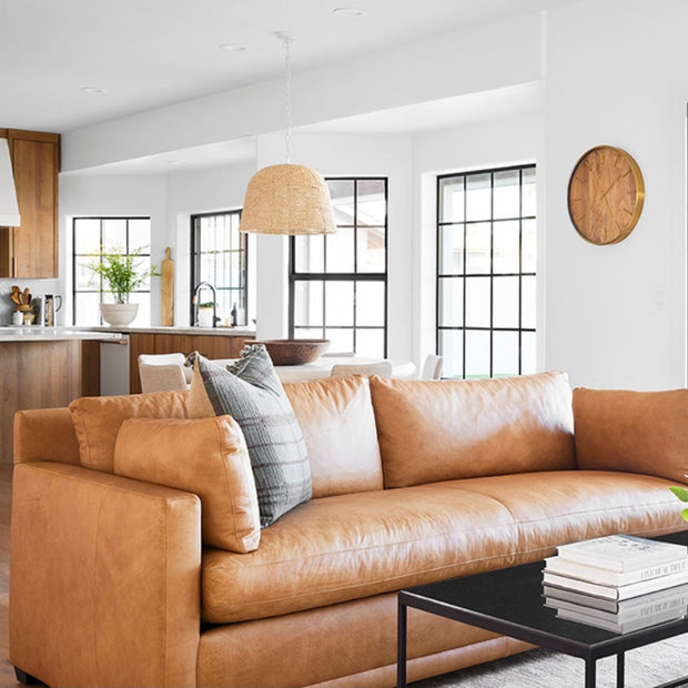 Rowe Furniture Sylvie Butterscotch Leather Bench Cushion  88” Sofa ~ Express Collection