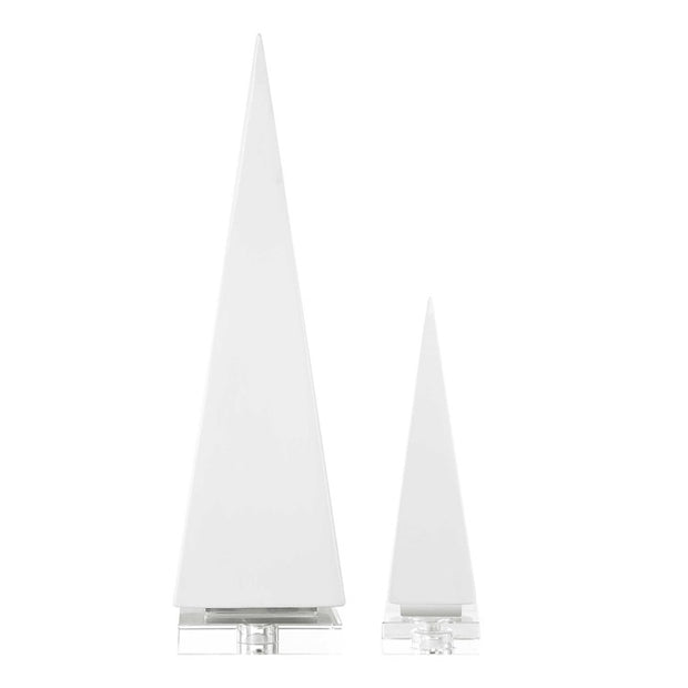 Uttermost Great Pyramids Chalk White Ceramic and Crystal Set of 2 Sculptures