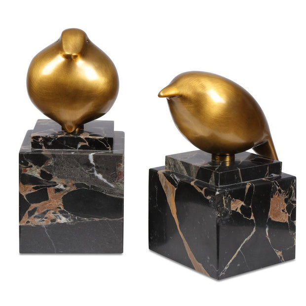 Uttermost Golden Finch With Black Marble Base ~ Set Of 2