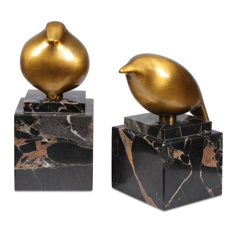 Uttermost Golden Finch With Black Marble Base ~ Set Of 2