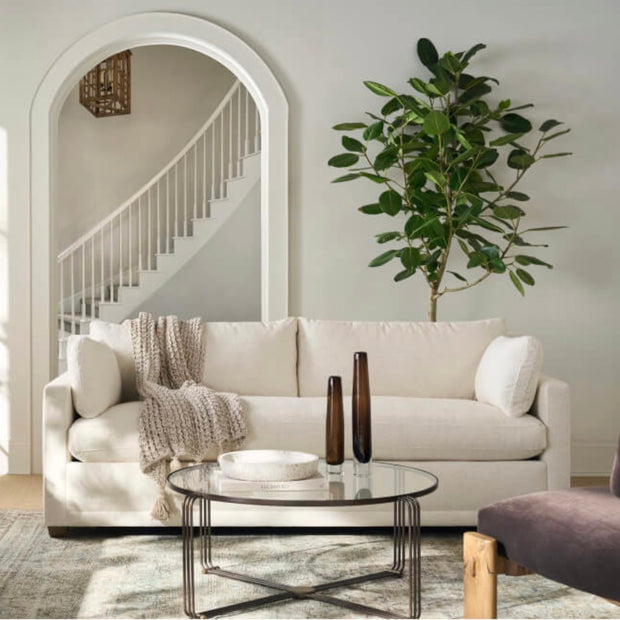Rowe Furniture Sylvie Bone White Performance Fabric Bench Cushion 88” Sofa ~ Express Collection