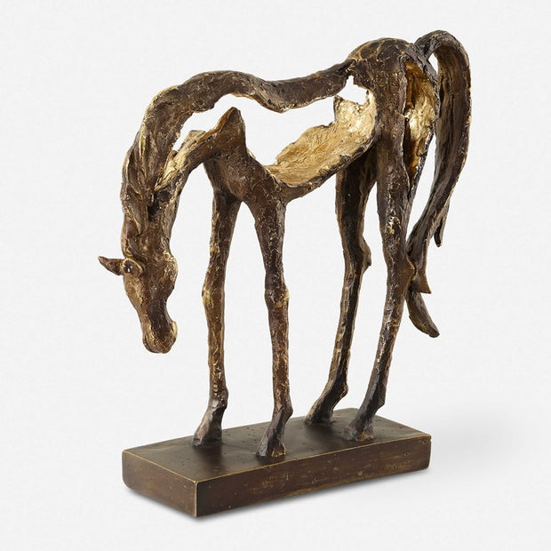 Uttermost Openly Grazing Antiqued Bronze Horse Sculpture