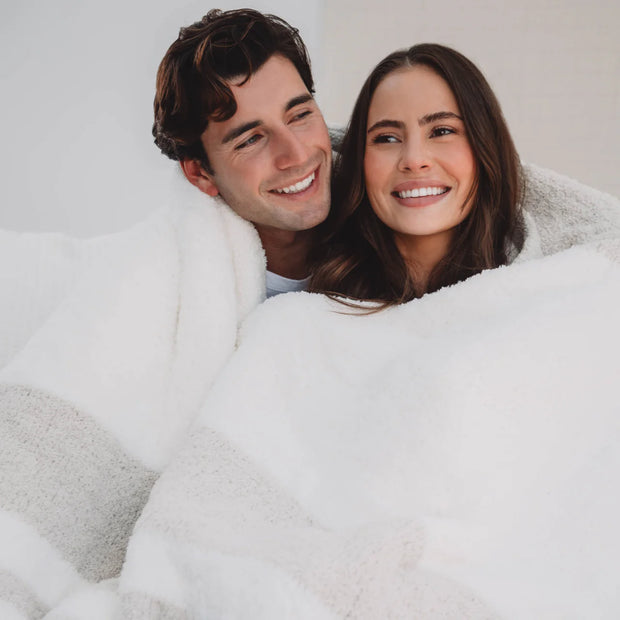 Kashwere Ultra Plush Multi Striped Malt and Creme Cloud Queen Blanket