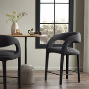 Four Hands Hawkins Counter Stool ~ Boucle Charcoal Upholstered Fiqa Performance Fabric
