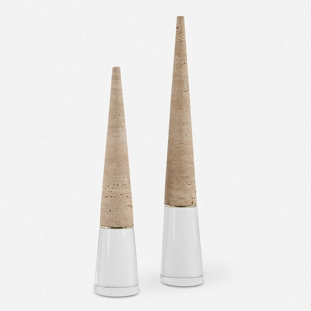 Uttermost Stoney Point Travertine and Crystal Set of 2 Sculptures