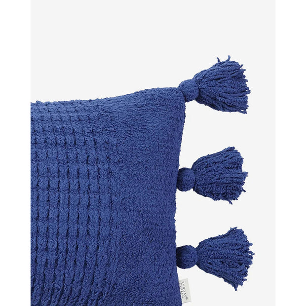 Sunday Citizen Navy Blue Braided Pom Pom Lumbar Pillow 36 x 14