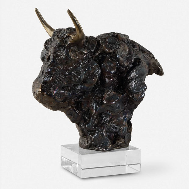 Uttermost Bison Bust Tarnished Bronze and Crystal Sculpture