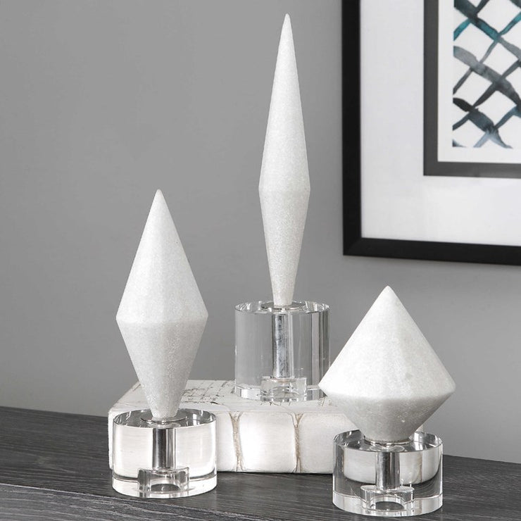 Uttermost Alize White Stone and Crystal Set of 3 Sculptural Objects