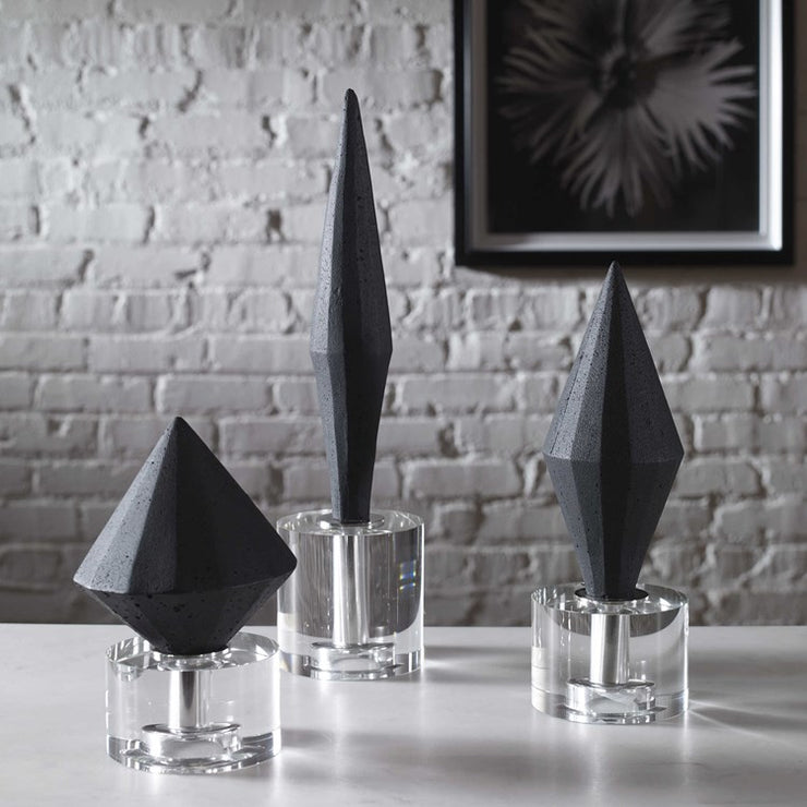 Uttermost Alize Black Stone and Crystal Set of 3 Sculptural Objects