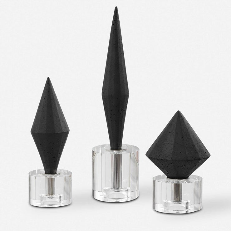 Uttermost Alize Black Stone and Crystal Set of 3 Sculptural Objects