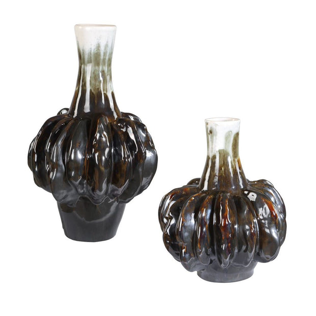 Uttermost Umbrian Creamy White And Rich Bronze Vases ~ Set Of 2