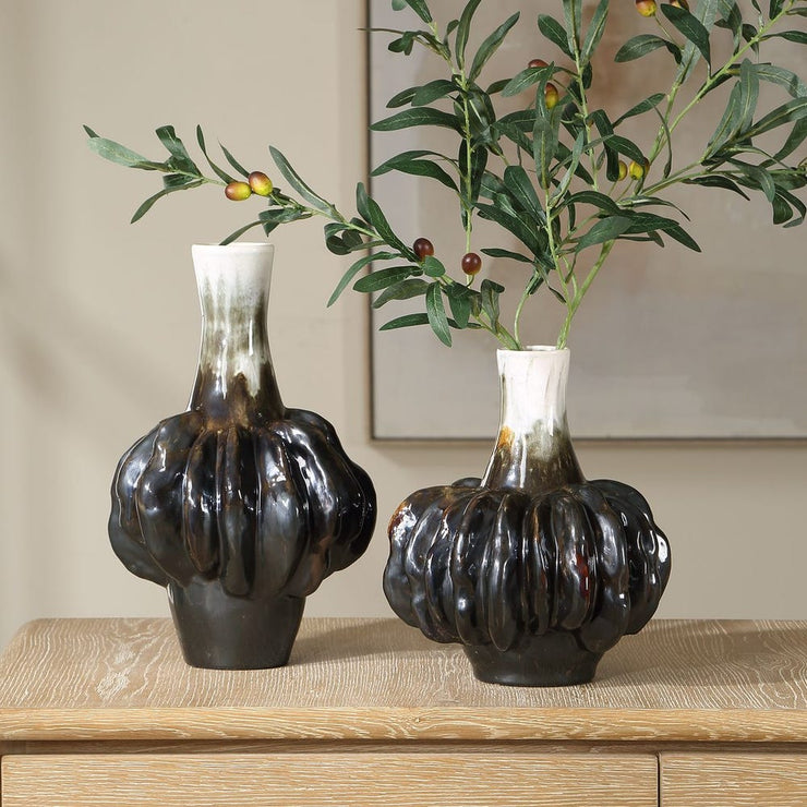 Uttermost Umbrian Creamy White And Rich Bronze Vases ~ Set Of 2