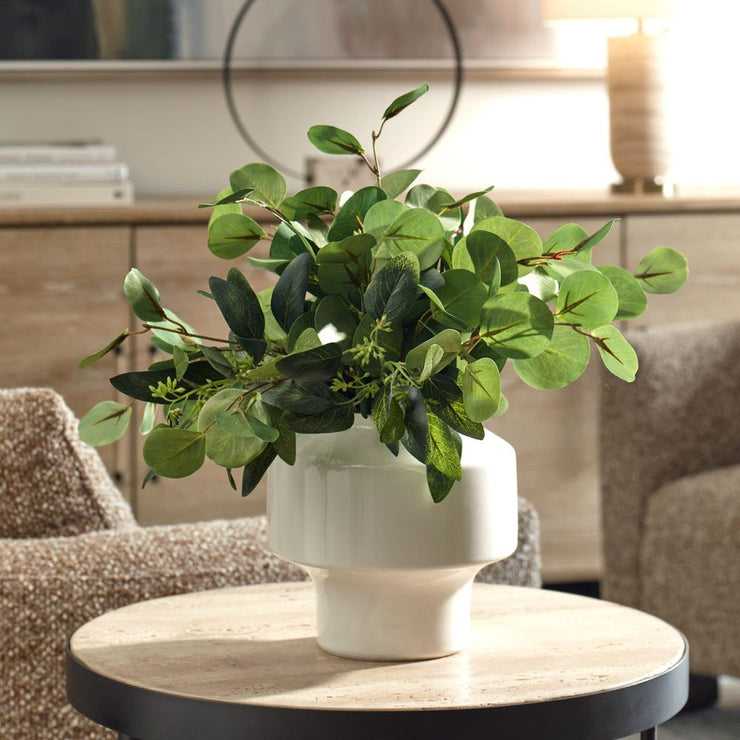 Uttermost Essence Eucalyptus Accent Potted In a Sculpted Gloss White Vase