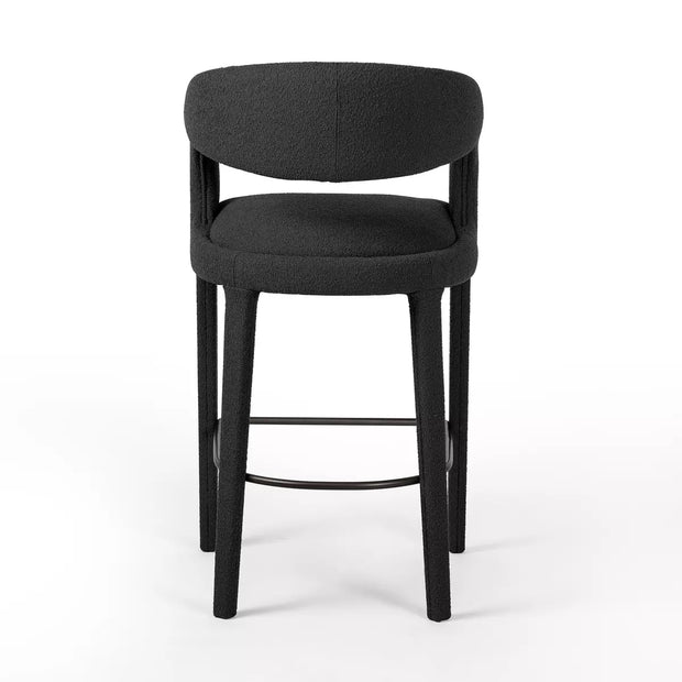 Four Hands Hawkins Bar Stool ~ Boucle Charcoal Upholstered Fiqa Performance Fabric