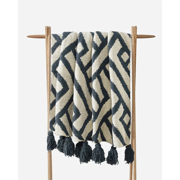 Sunday Citizen Midnight and Sahara Tan Pom Pom Maze Throw