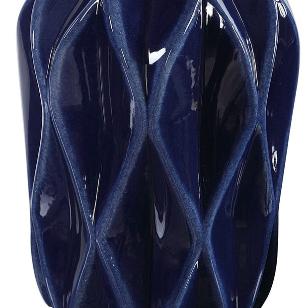 Uttermost Klara Glossy Cobalt Blue Ceramic Modern Set of 2 Decorative Bottles With Crystal Finials