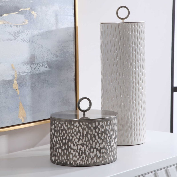 Uttermost Cyprien Off-White and Smoke Gray Ceramic Set of 2 Decorative Containers