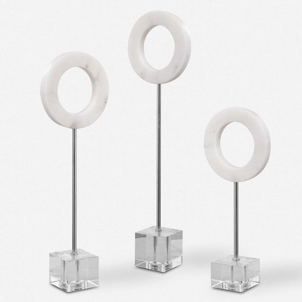 Uttermost Coin Toss White Marble Rings Set of 3 Sculptural Objects