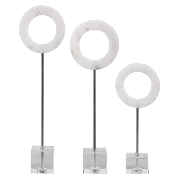 Uttermost Coin Toss White Marble Rings Set of 3 Sculptural Objects