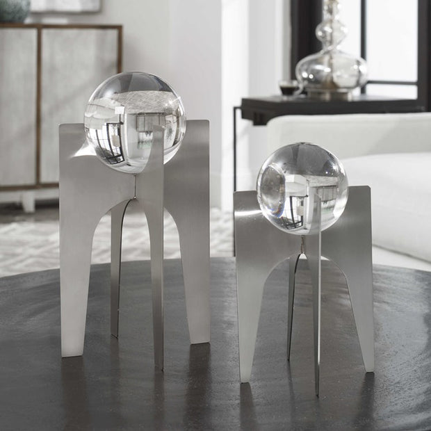Uttermost Ellianna Silver Crystal Spheres Set of 2 Sculptural Objects