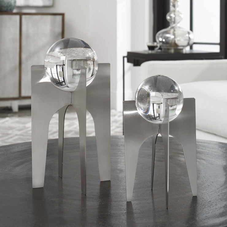 Uttermost Ellianna Silver Crystal Spheres Set of 2 Sculptural Objects