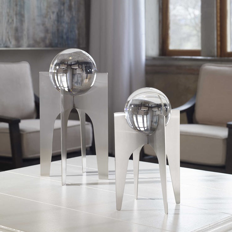 Uttermost Ellianna Silver Crystal Spheres Set of 2 Sculptural Objects