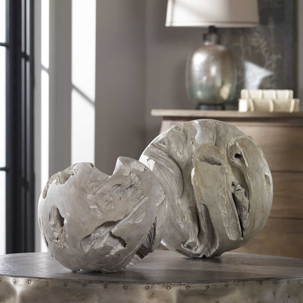 Uttermost Ermanno Teak Balls Set of 2 Decorative Objects