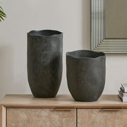 Uttermost Komorebi Matte Black Vases ~ Set Of 2 ~ Indoor And Outdoor Use