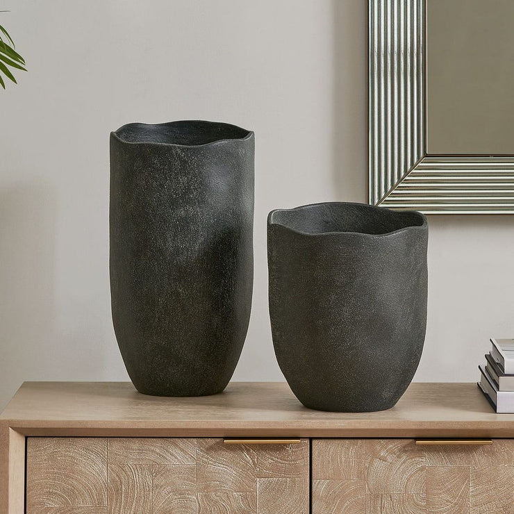 Uttermost Komorebi Matte Black Vases ~ Set Of 2 ~ Indoor And Outdoor Use