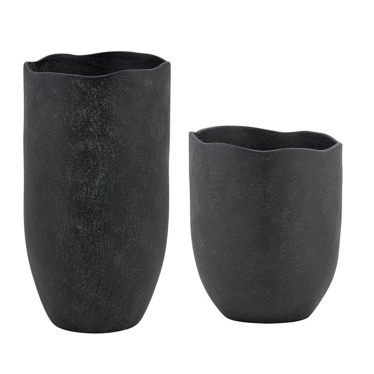 Uttermost Komorebi Matte Black Vases ~ Set Of 2 ~ Indoor And Outdoor Use