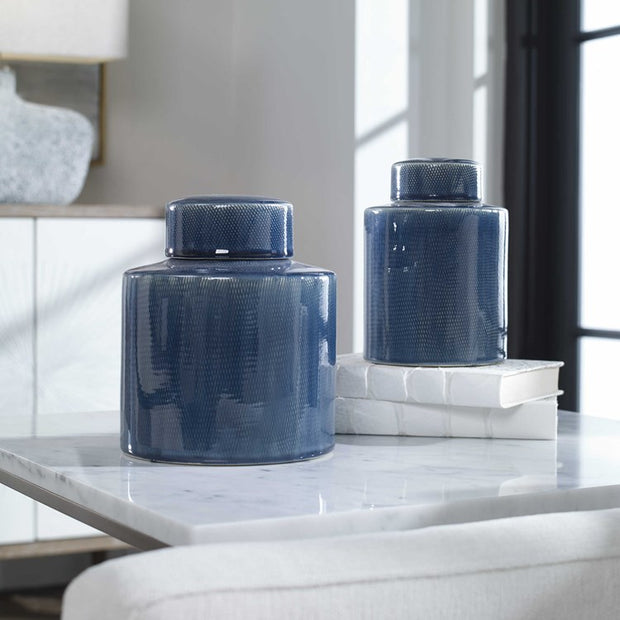 Uttermost Saniya Sapphire Blue Ceramic Set of 2 Decorative Containers