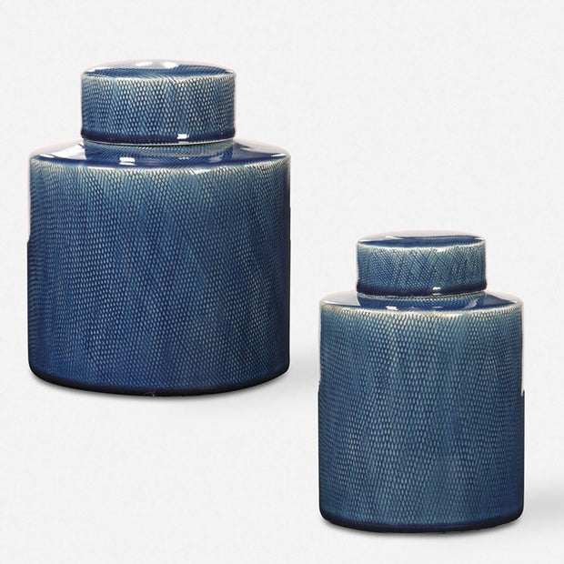 Uttermost Saniya Sapphire Blue Ceramic Set of 2 Decorative Containers
