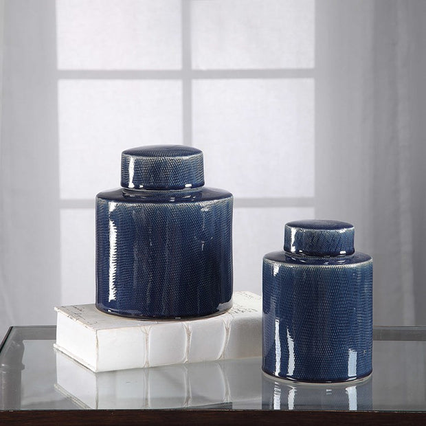 Uttermost Saniya Sapphire Blue Ceramic Set of 2 Decorative Containers